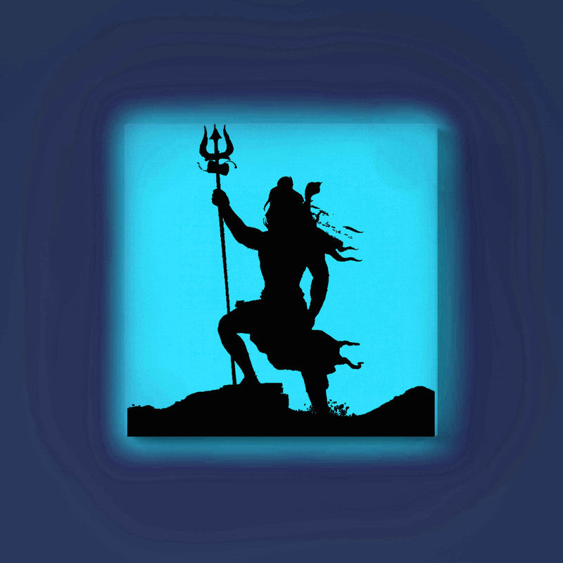 Lord Mahadev Standing with Trishul Glow in the Dark Painting Kit – DIY Shiva Silhouette Wall Art | Eazy Arts – front view (Blue glow color)