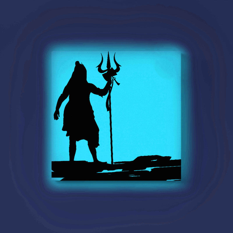 Standing Lord Shiva with Trishul Glow in the Dark Painting Kit – DIY Mahadev Silhouette Art | Eazy Arts – front view (Blue glow color)