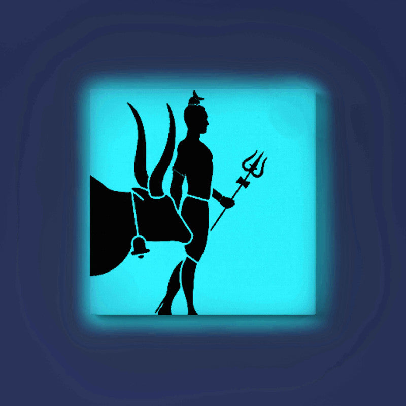 Lord Shiva with Nandi Glow in the Dark Painting Kit – DIY Mahadev and Sacred Bull Art | Eazy Arts – front view (Blue glow color)