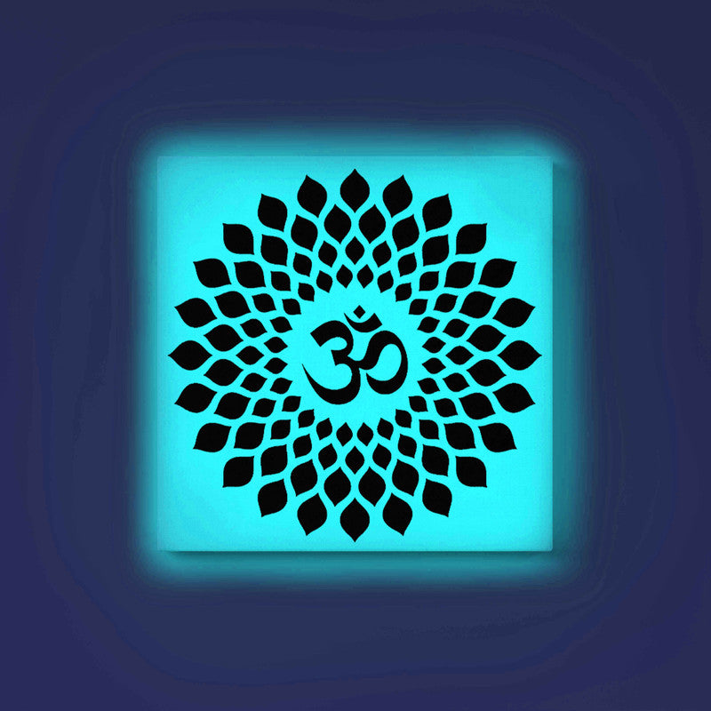 Om Mandala Glow in the Dark Painting Kit – DIY Sacred Symbol & Lotus Wall Art | Eazy Arts – front view (Blue glow color)