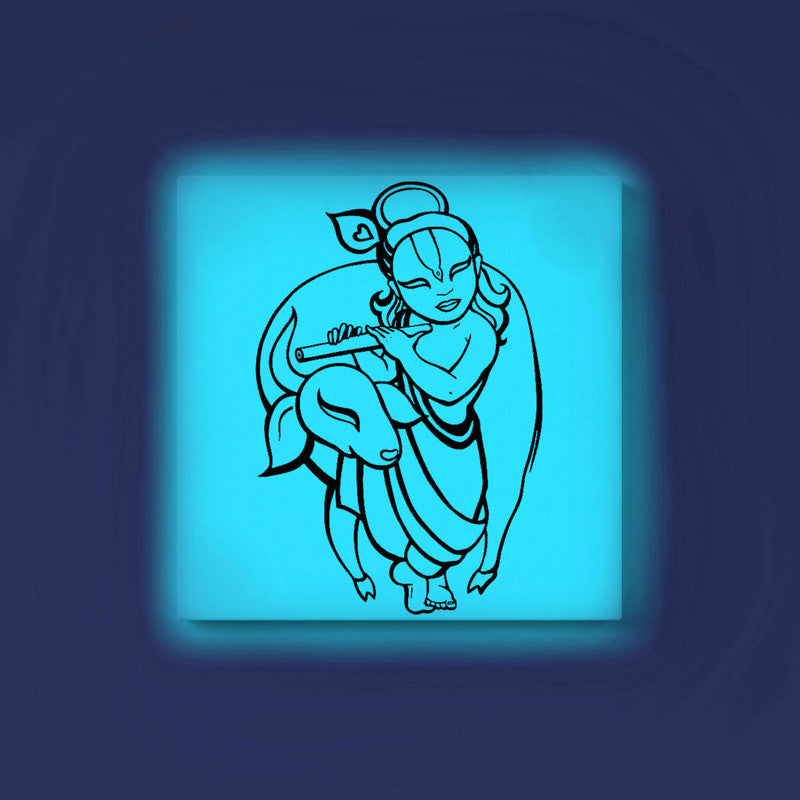 Child Krishna with Cow Glow in the Dark Painting Kit – DIY Bal Krishna Wall Art | Eazy Arts – front view (Blue glow color)