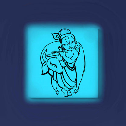 Child Krishna with Cow Glow in the Dark Painting Kit – DIY Bal Krishna Wall Art | Eazy Arts – front view (Blue glow color)