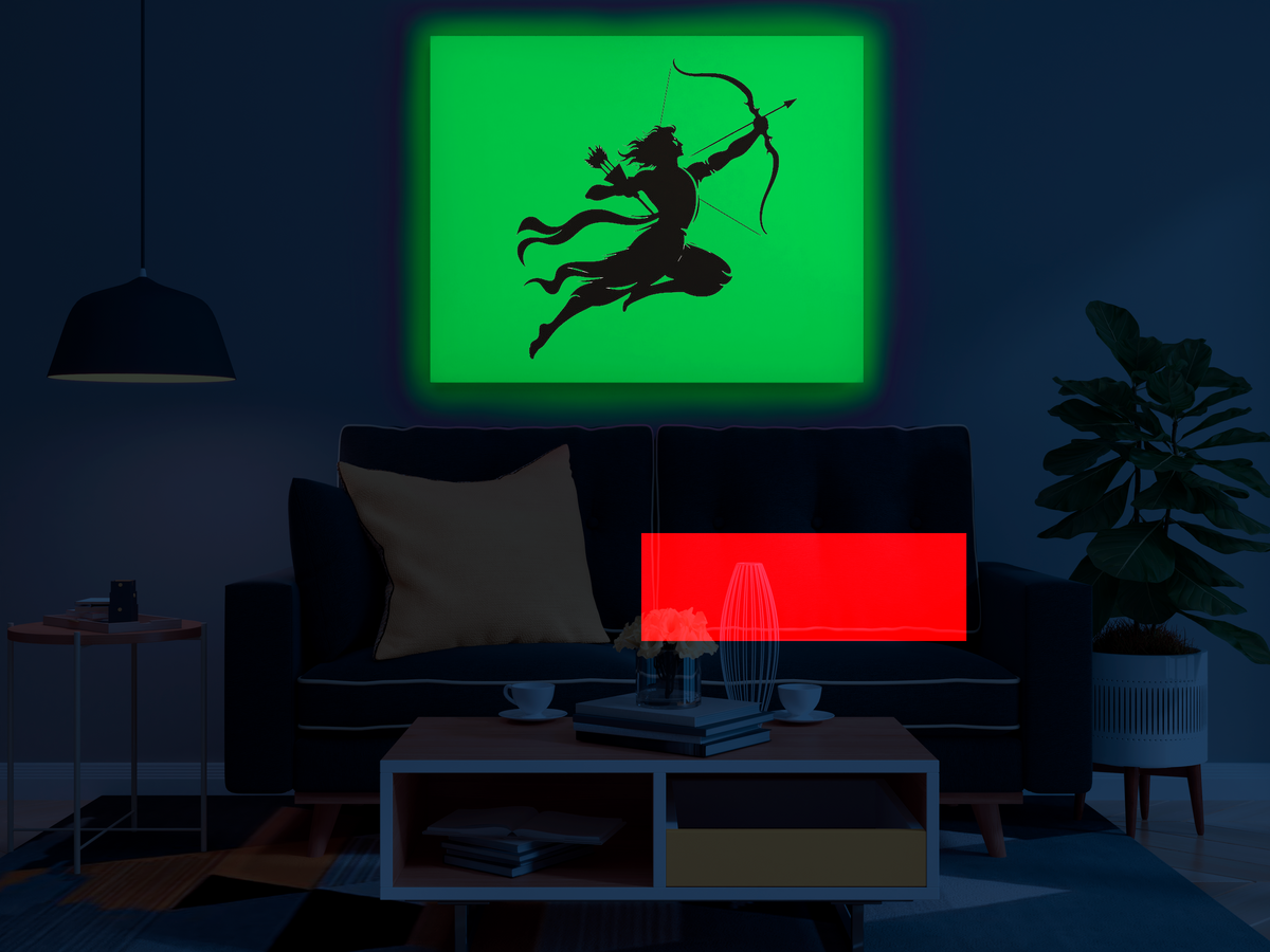 Lord Ram Bow Warrior Pose GID Kit – Green Glow Night Room View | Eazy Arts