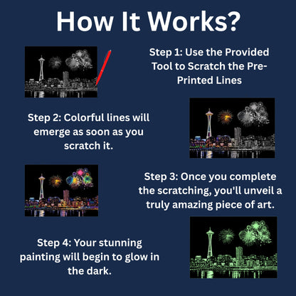 Glow in the Dark Peacock Scratch Painting Kit – Radiant Feathers & Festive Fireworks