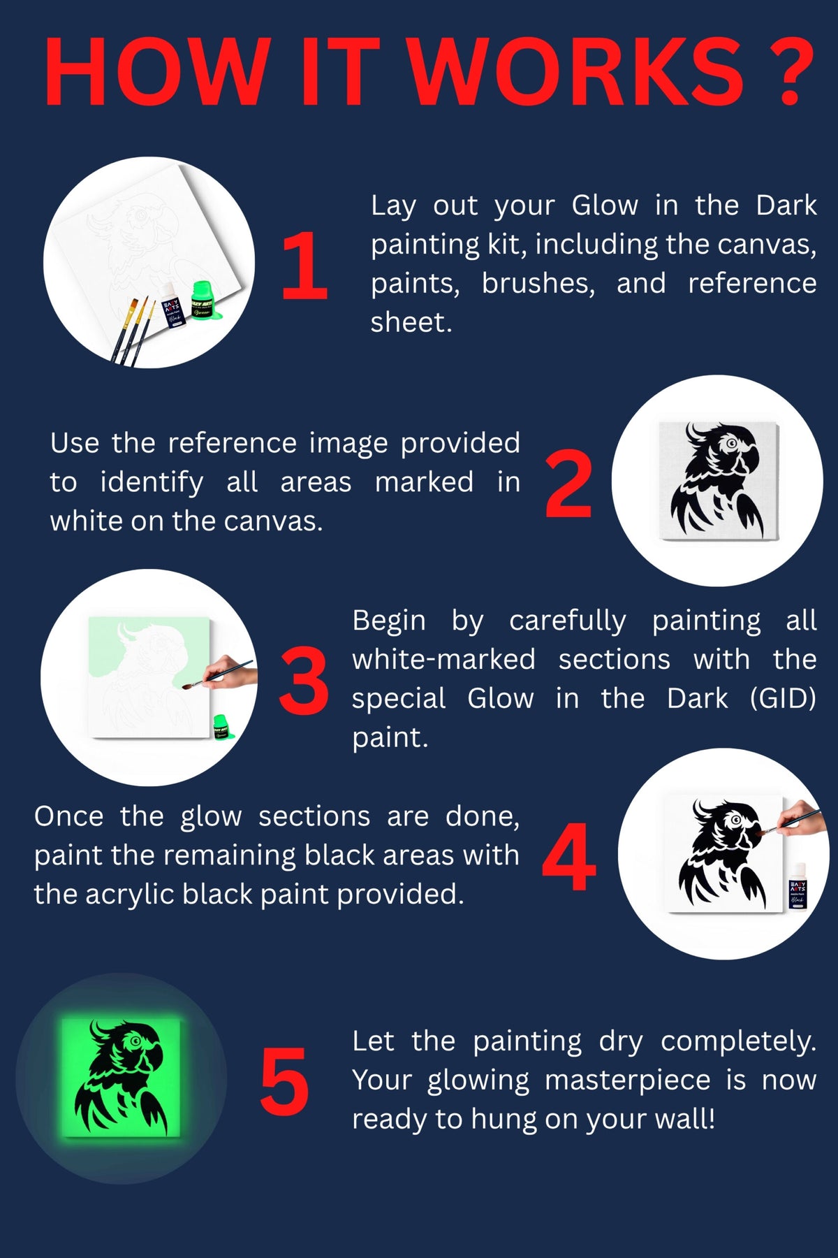 Bull Canvas DIY Painting – Glow in the Dark Kit for Adults & Kids | Eazy Arts DIY Art Set with Brushes - GID-ANM-003