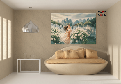 DIY PBN Kit - Enchanting Mountain Waterfall with Flower Garden Paint by Numbers Kit