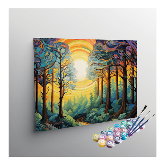 DIY Painting Kit -Abstract Enchanted Forest at Sunrise Paint by Numbers Kit