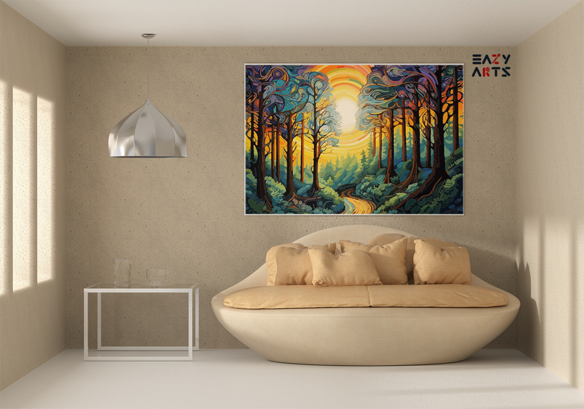 DIY PBN Kit - Abstract Enchanted Forest at Sunrise Paint by Numbers Kit