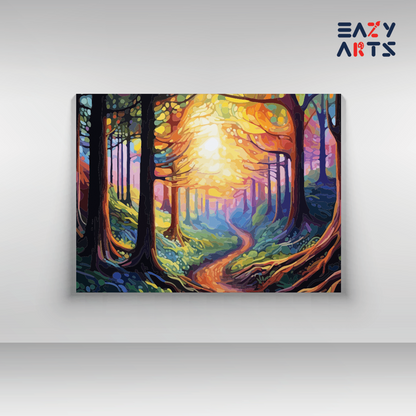 DIY Paint by numbers kit - Mystical Forest Path with Glowing Sunrise Paint by Numbers Kit