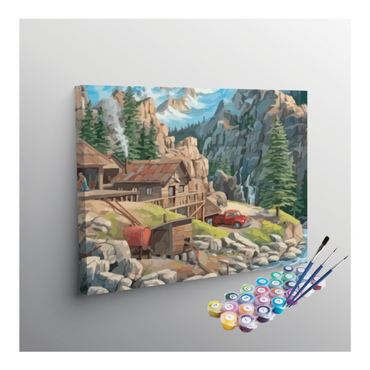 DIY Painting Kit -Mountain Cabin by the River Paint by Numbers Kit