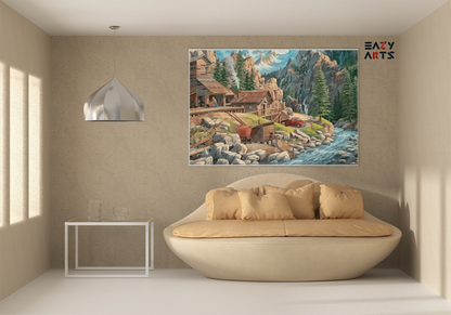 DIY PBN Kit - Mountain Cabin by the River Paint by Numbers Kit