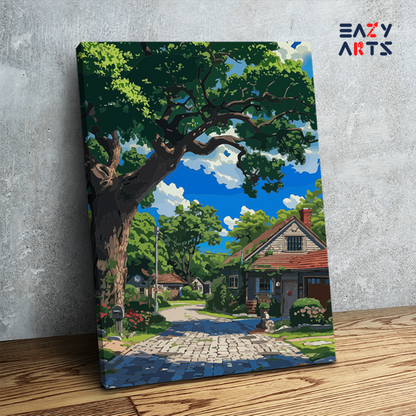 DIY Paint by numbers kit - Charming Country Lane with Cottage Paint by Numbers Kit