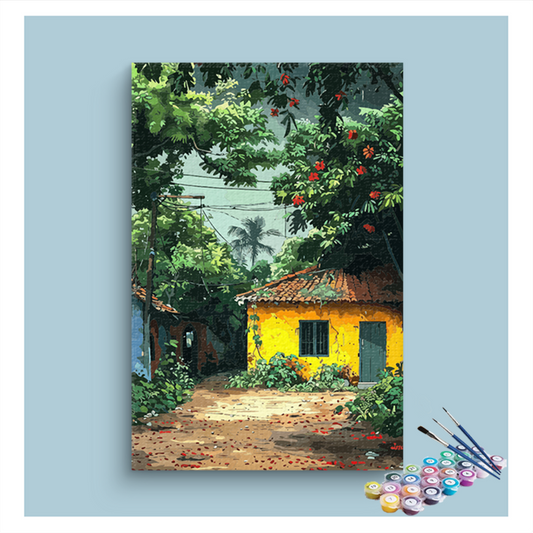 DIY Painting Kit -Vibrant Village Cottage with Blooming Garden Paint by Numbers Kit