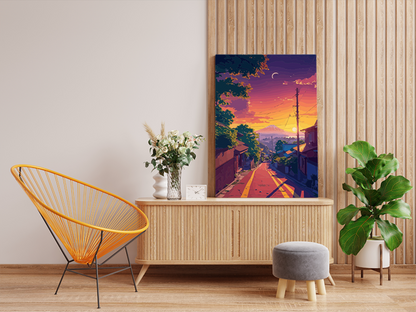 DIY PBN Kit - Sunset Over Serene Village Path Paint by Numbers Kit