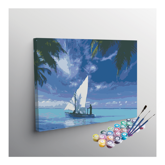 DIY Painting Kit -Tranquil Sailboat on Tropical Waters Paint by Numbers Kit