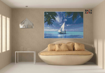 DIY PBN Kit - Tranquil Sailboat on Tropical Waters Paint by Numbers Kit