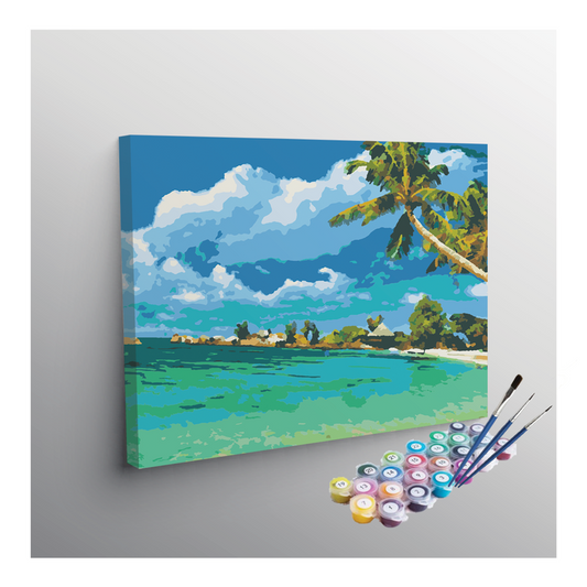 DIY Painting Kit -Tropical Paradise Beach with Clear Waters Paint by Numbers Kit