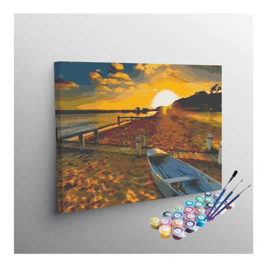 DIY Painting Kit -Golden Sunset Over Serene Beach Paint by Numbers Kit