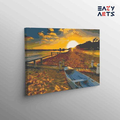 DIY Paint by numbers kit - Golden Sunset Over Serene Beach Paint by Numbers Kit
