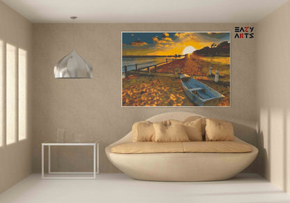 DIY PBN Kit - Golden Sunset Over Serene Beach Paint by Numbers Kit