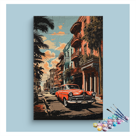 DIY Painting Kit -Vintage Car on Vibrant Urban Street Paint by Numbers Kit