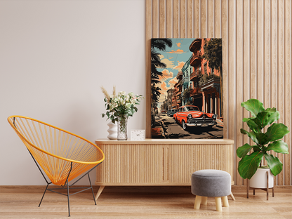 DIY Paint by numbers kit - Vintage Car on Vibrant Urban Street Paint by Numbers Kit