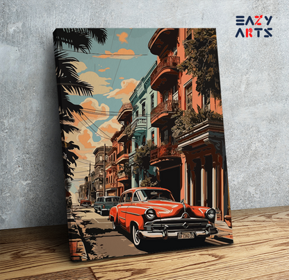 DIY PBN Kit - Vintage Car on Vibrant Urban Street Paint by Numbers Kit