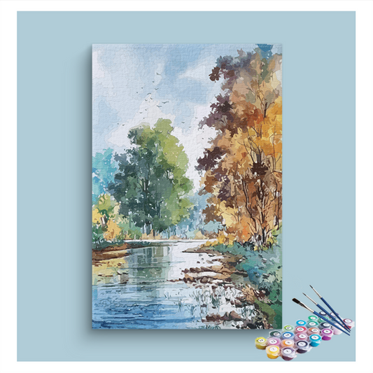 DIY Painting Kit -Serene Riverbank with Autumn Trees Paint by Numbers Kit