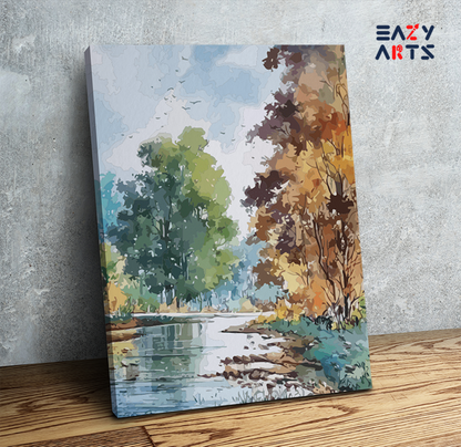 DIY Paint by numbers kit - Serene Riverbank with Autumn Trees Paint by Numbers Kit