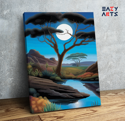 DIY Paint by numbers kit - Moonlit African Landscape Paint by Numbers Kit