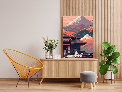 DIY PBN Kit - Retro Car at Mountain Temple Paint by Numbers Kit