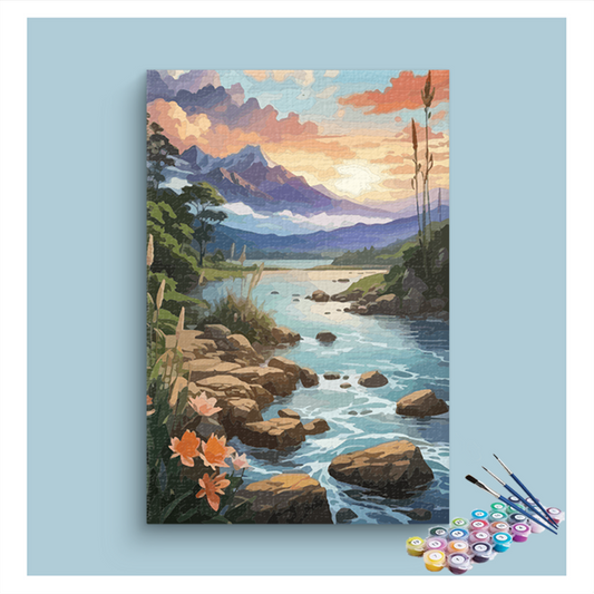 DIY Painting Kit -Mountain Stream at Sunset Paint by Numbers Kit