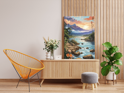 DIY PBN Kit - Mountain Stream at Sunset Paint by Numbers Kit