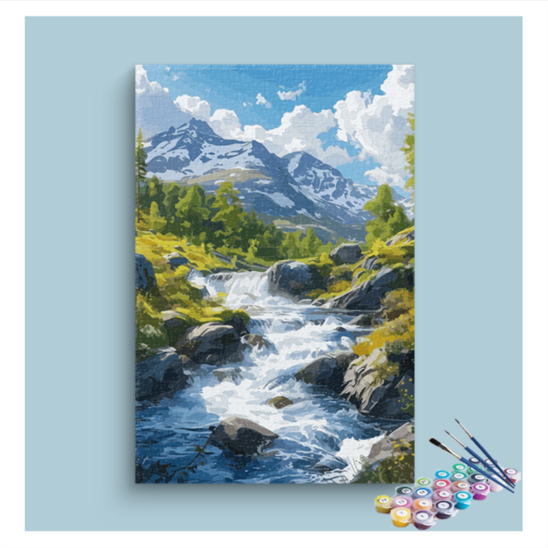 DIY Painting Kit -Cascading Mountain River Paint by Numbers Kit