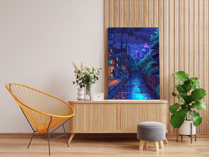 DIY PBN Kit - Nighttime City Canal with Neon Reflections Paint by Numbers Kit