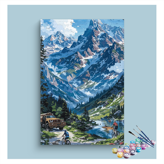 DIY Painting Kit -Mountain Adventure with Cyclists Paint by Numbers Kit