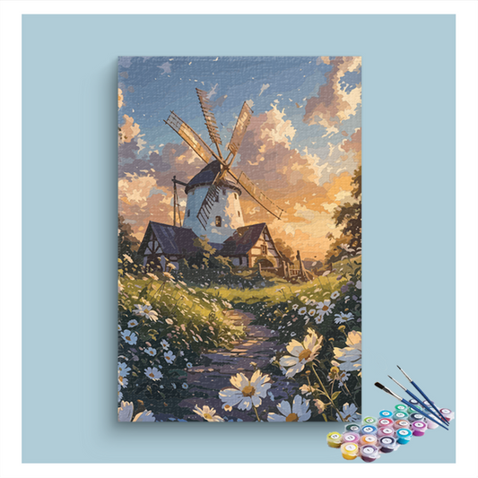 DIY Painting Kit -Charming Windmill at Sunset Paint by Numbers Kit