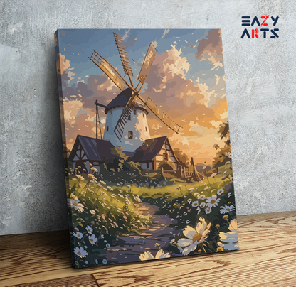 DIY Paint by numbers kit - Charming Windmill at Sunset Paint by Numbers Kit