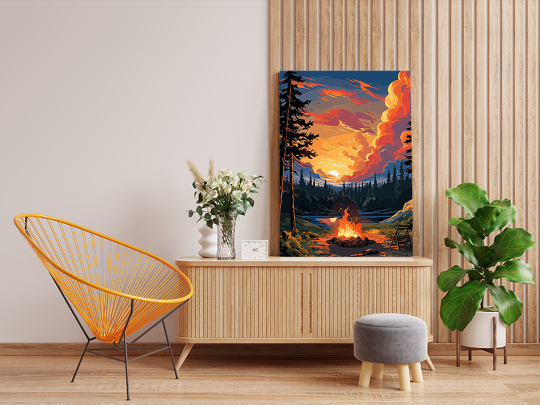 DIY PBN Kit - Sunset Campfire by the Lake Paint by Numbers Kit