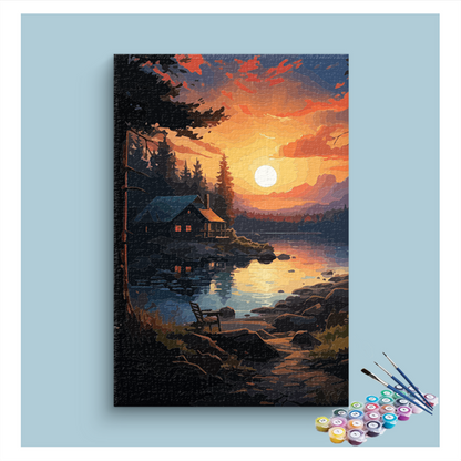 DIY Painting Kit -Sunset Serenity Cabin Paint by Numbers Kit