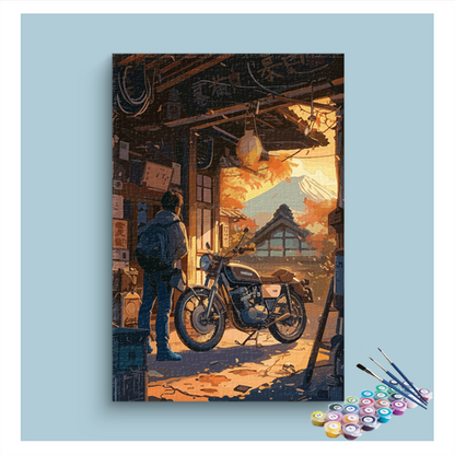 DIY Painting Kit -Morning Ride: Retro Motorcycle Paint by Numbers Kit
