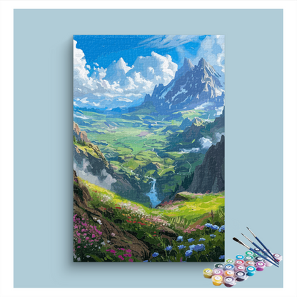 DIY Painting Kit -Alpine Vista: Majestic Mountains and Meadows Paint by Numbers Kit