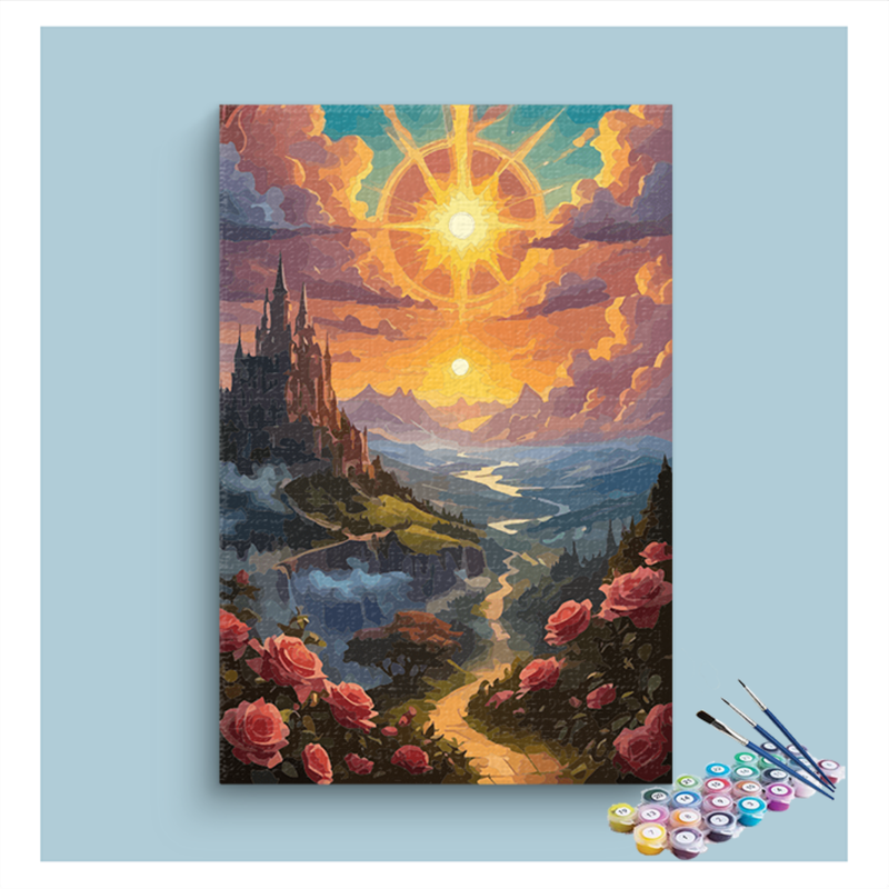 DIY Painting Kit -Sunset Castle on the Hills Paint by Numbers Kit