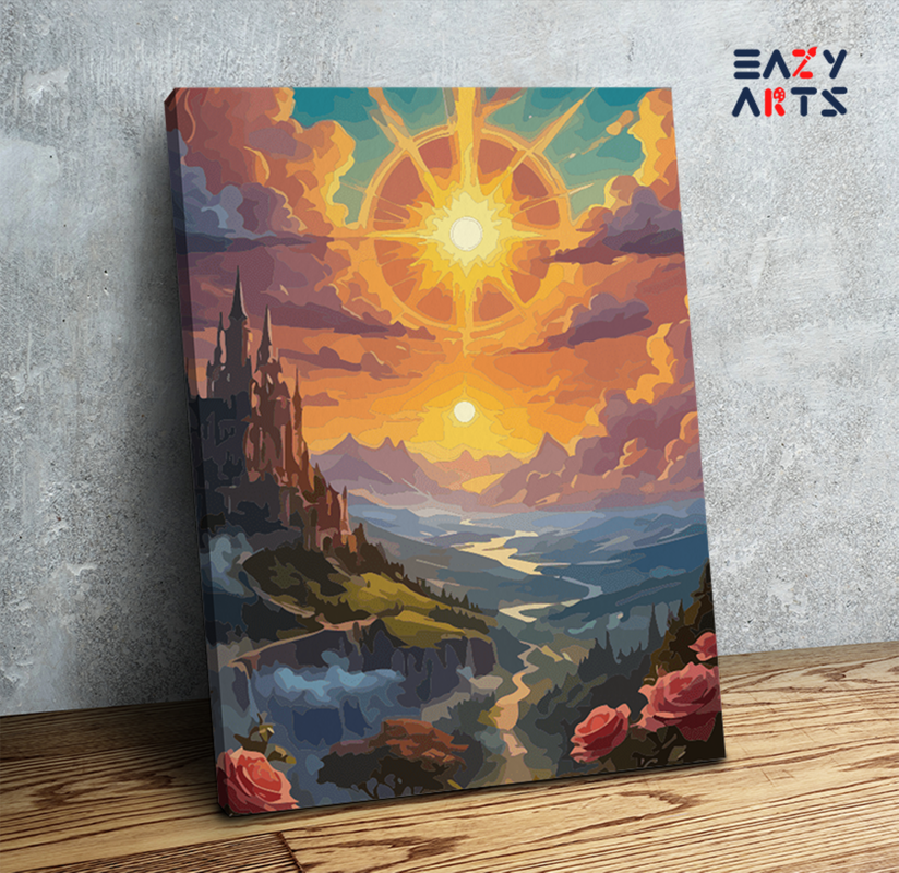 DIY Paint by numbers kit - Sunset Castle on the Hills Paint by Numbers Kit