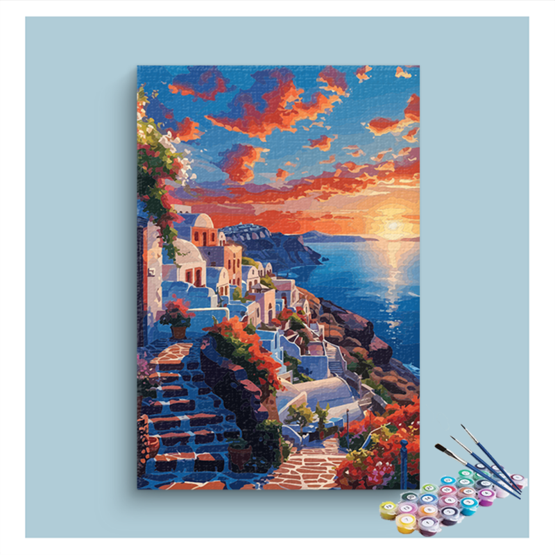 DIY Painting Kit -Sunset in Santorini Paint by Numbers Kit