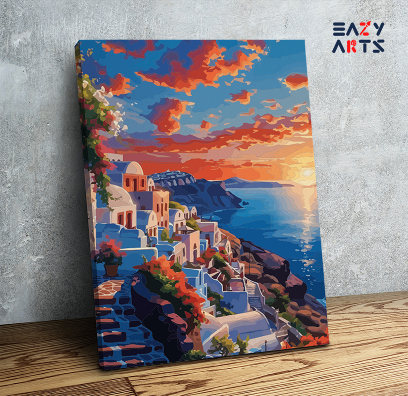 DIY Paint by numbers kit - Sunset in Santorini Paint by Numbers Kit