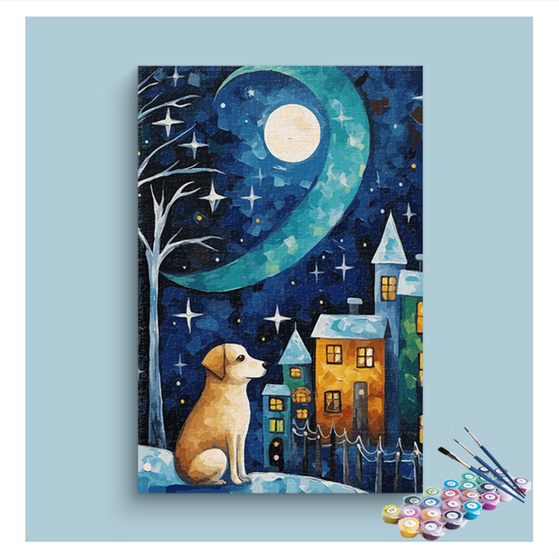 DIY Painting Kit -Starry Night Dog Paint by Numbers Kit