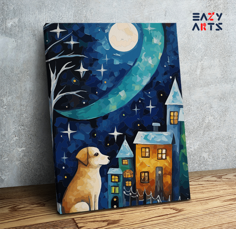 DIY Paint by numbers kit - Starry Night Dog Paint by Numbers Kit