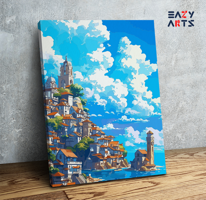 DIY Paint by numbers kit - Seaside Mediterranean Village Paint by Numbers Kit