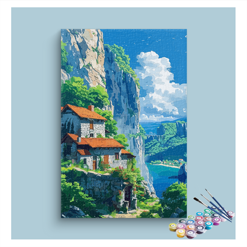 DIY Painting Kit -Cliffside Cottage Paint by Numbers Kit